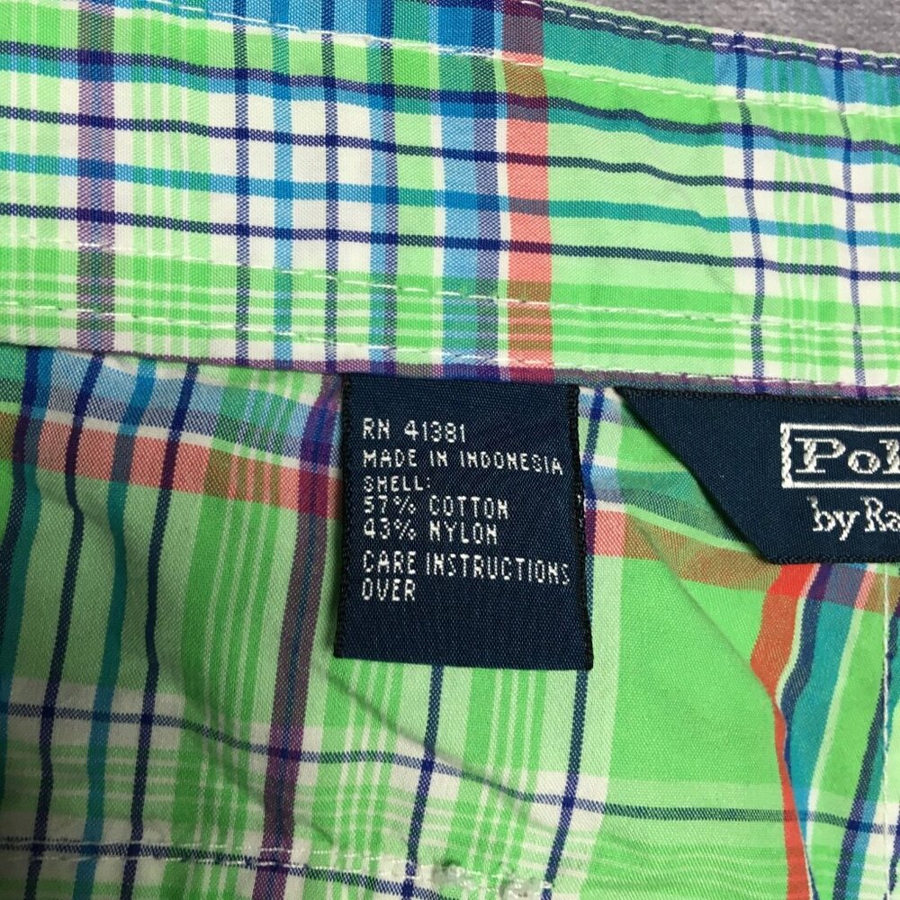 Polo RL Mens Plaid Swim Cargo Shorts size 34 Green Drawstring Cotton Nylon - Picture 9 of 16
